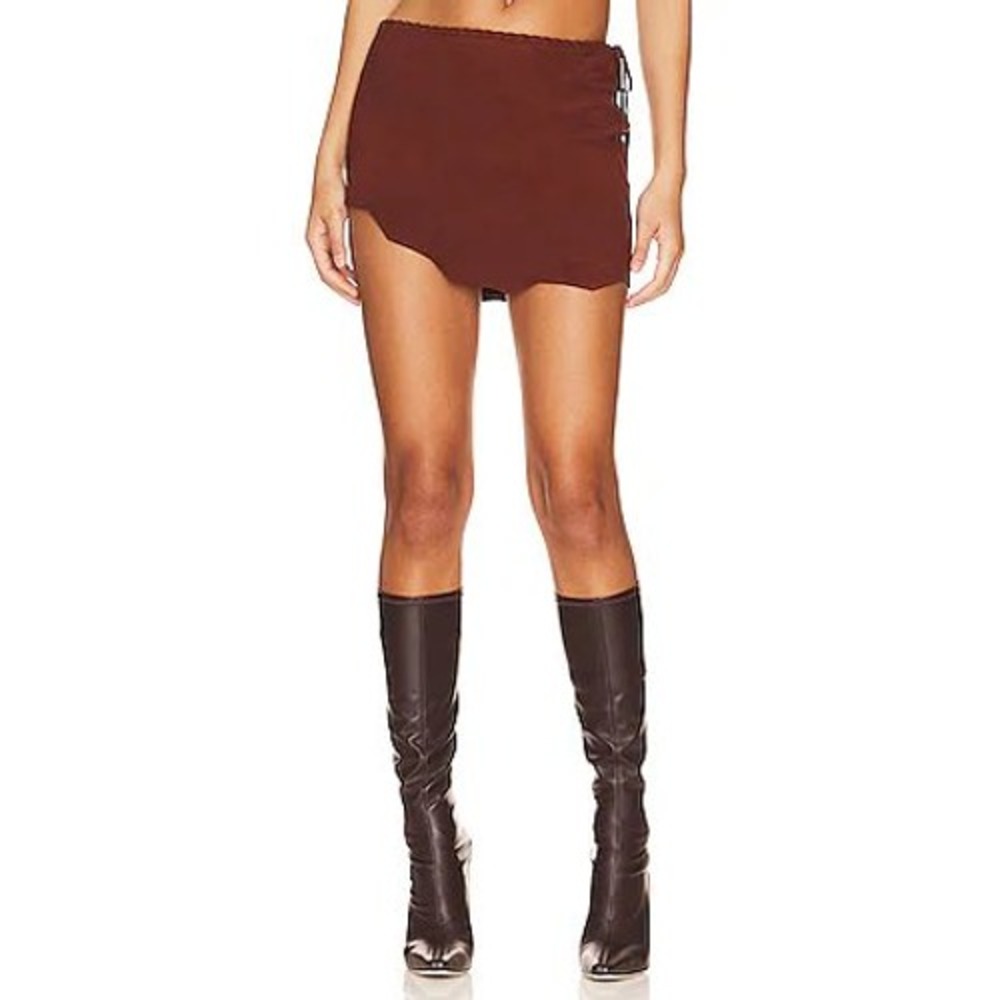 NEW Lovers and Friends Suede Leather Mini Skirt Brown Size Small